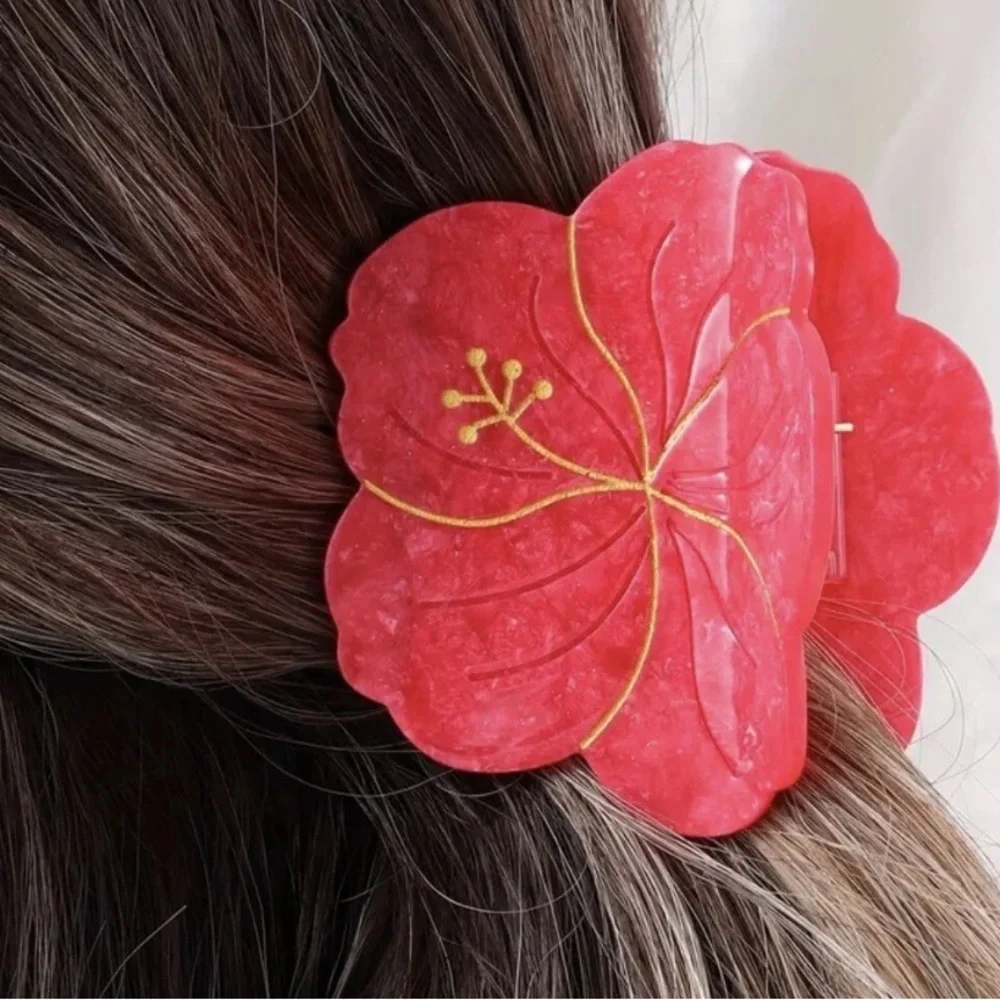 Red Pearl, Gold & Rhinestone Floral Hair Clip, New, Stunning